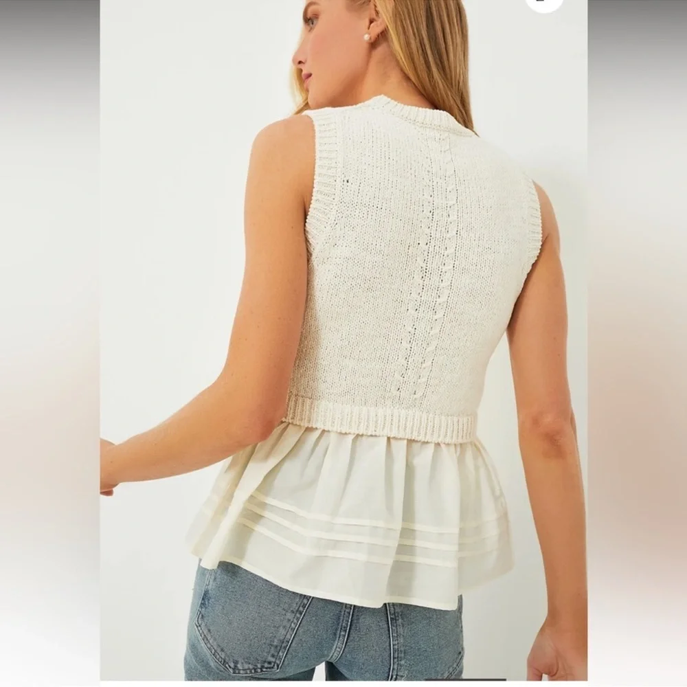 NWT Ulla Johnson Edda Elegant Sleeveless Knit Peplum Silk & Cotton Top Ivory - Picture 11 of 16